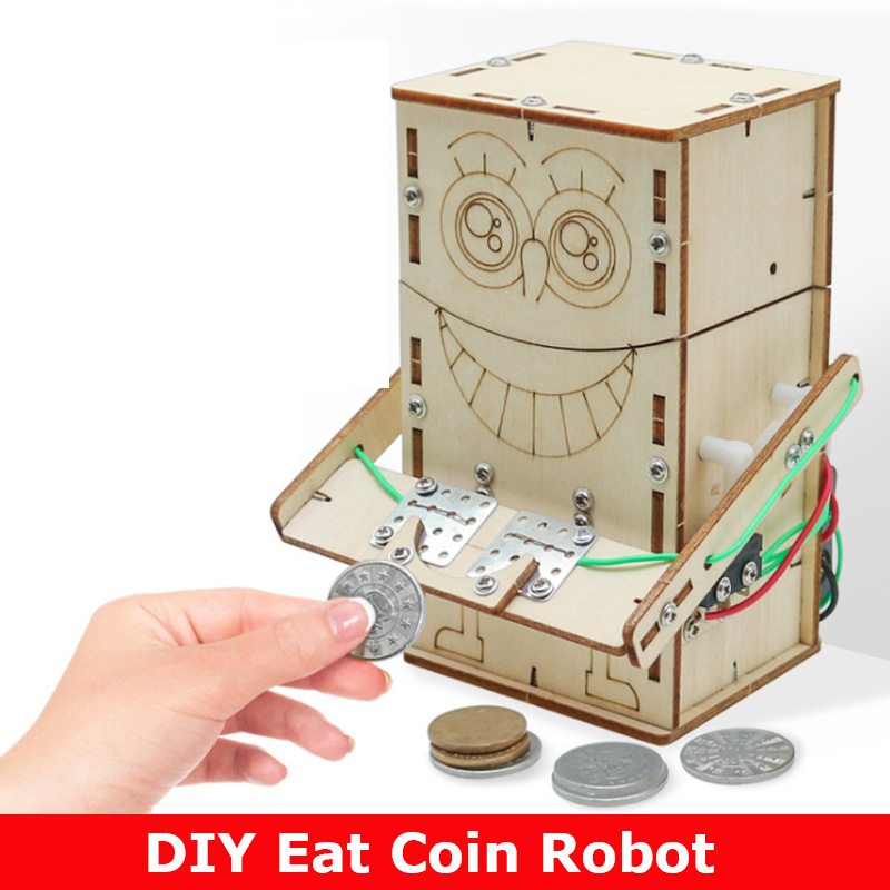 Science Robot - Wooden Electric Powered Eat Coin Robot